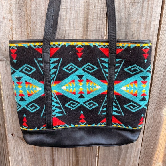 Pendleton Southwestern Tribal Aztec Navajo Print Tote Bag Purse Wool - Picture 2 of 14